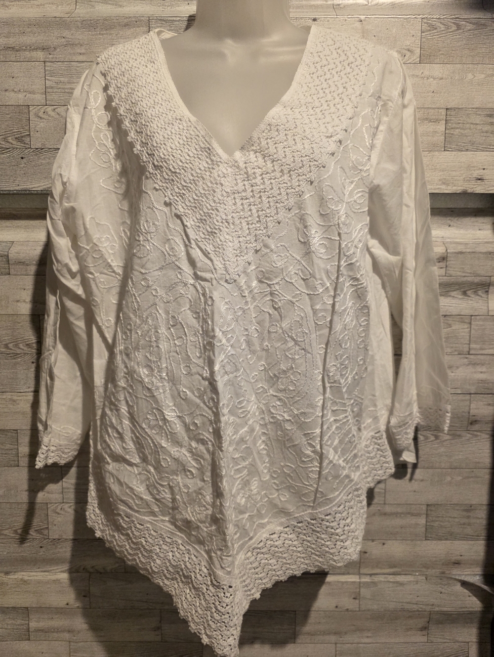 White Embroidered V-Neck Cotton Tunic